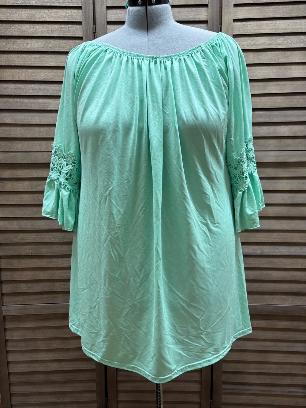 WinWin Mint Off-Shoulder Tunic with Crochet Sleeve Detail